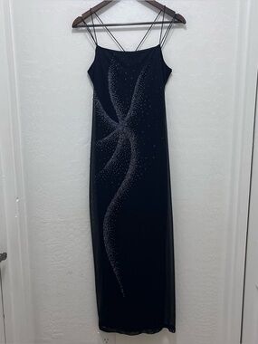 Vintage Byer Too! Y2K Black Mesh Beaded Midi Dress M Whimsigoth Fairycore